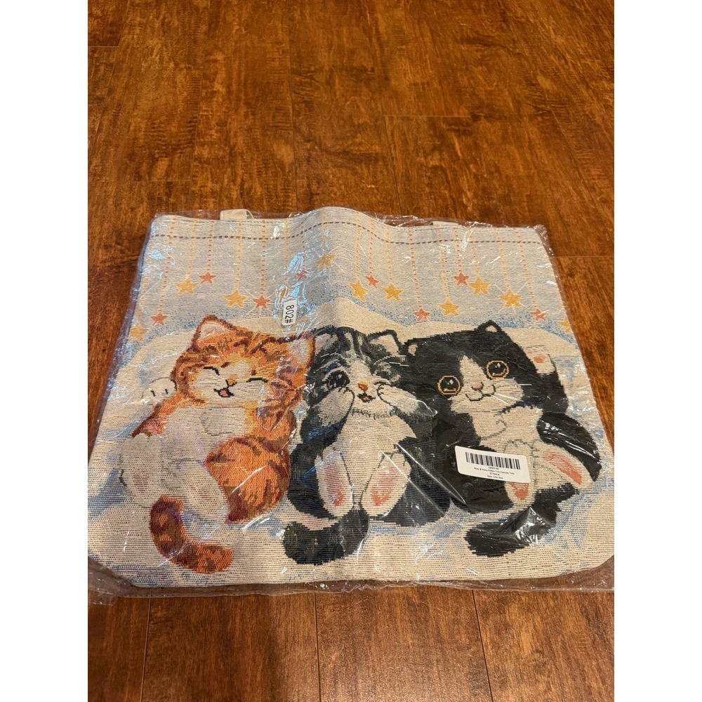 Cute Cat Tote‎ Bag Canvas Bag Three Kitties Stars TAPESTRY Shopping Bag